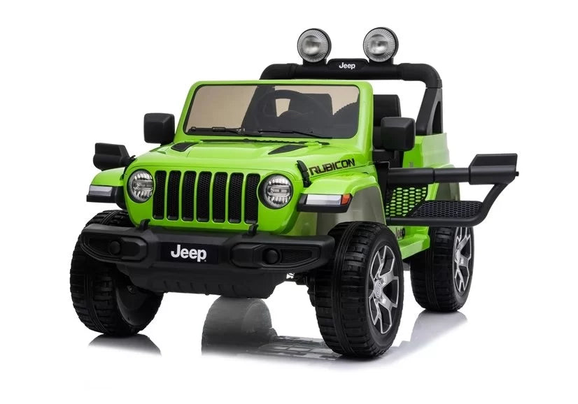 4WD 12V green Rubicon electric ride-on car for kids isolated on white background