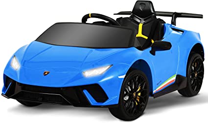 Blue Lamborghini Huracan Performante electric ride-on toy car for kids