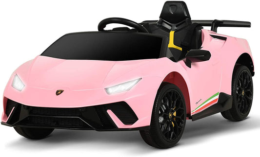 "Electric Pink Lamborghini Huracan Performante 12v Ride on Car for Kids on White Background"