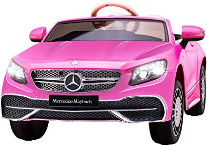 Pink Mercedes-Benz S650 12V battery-electric ride on car for kids with parental control.