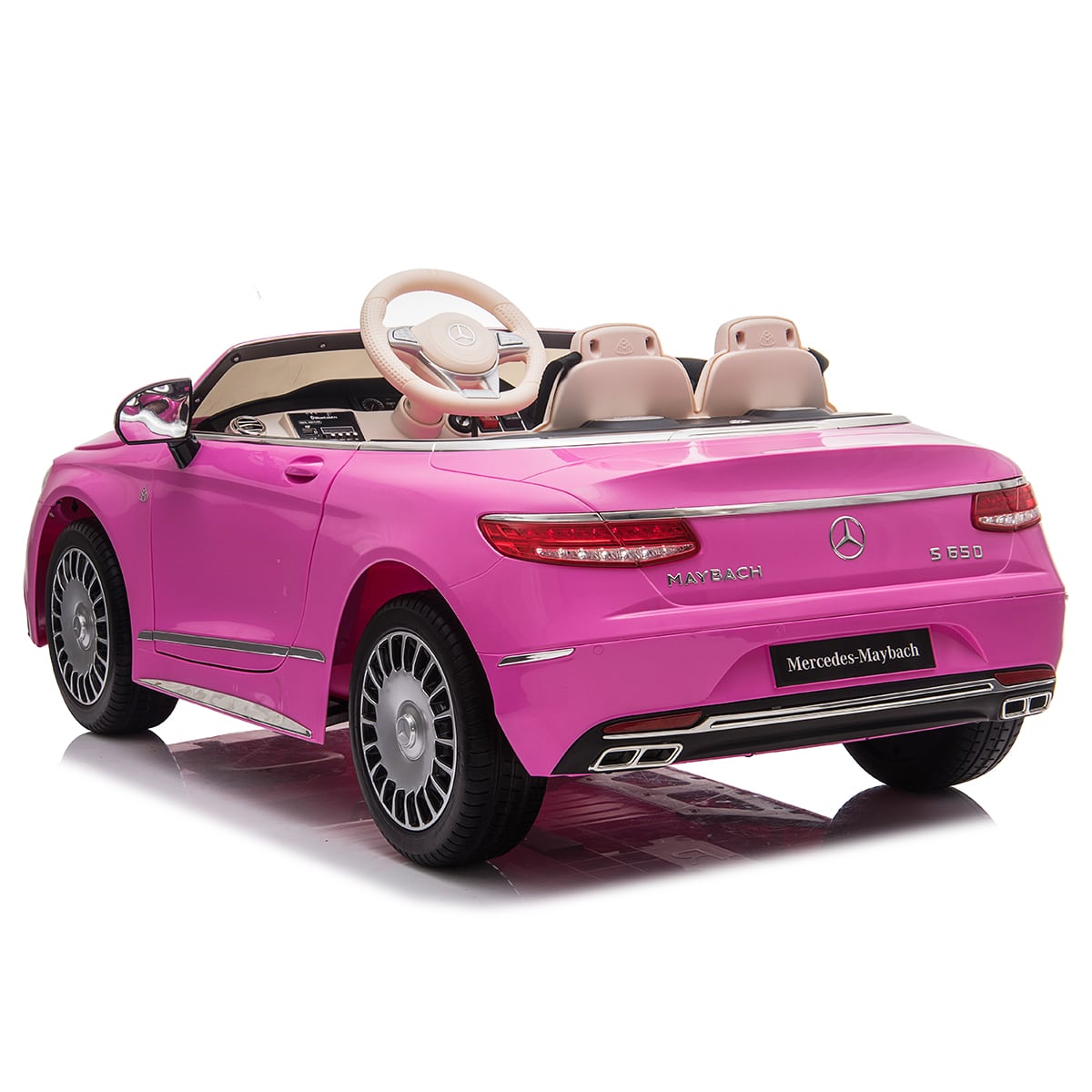 "Pink Mercedes-Benz S650 children's electric ride-on car featuring parental control system"