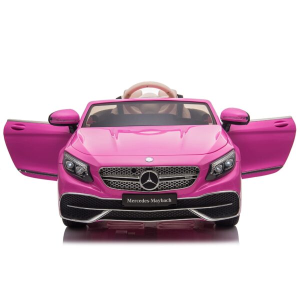 "Electric pink Mercedes-Benz S650 ride-on car for kids with parental control, displayed on a white background."