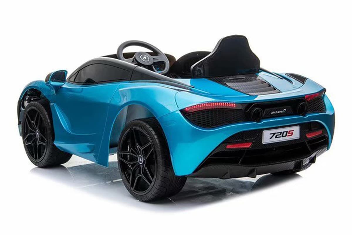 Blue McLaren 720S Spider 12 Volt kids electric ride-on toy with twin motors