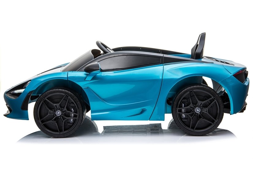Blue McLaren 720S Spider Electric Ride-On Car for Kids with Open Doors on White Background