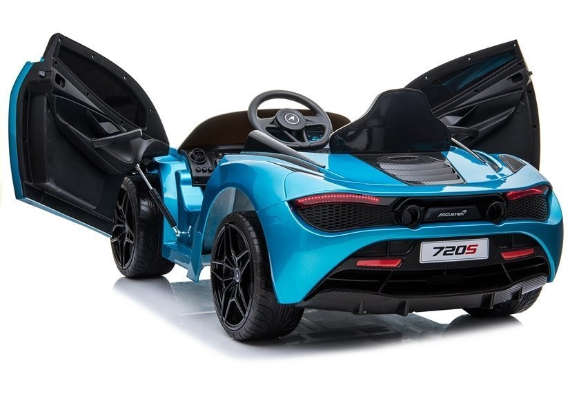 Blue McLaren 720S Spider electric ride on car for kids with doors opened