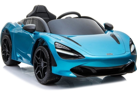 Blue McLaren 720S Spider children's electric ride on car with twin motors and Bluetooth parental remote control