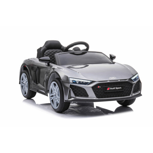 Grey/Silver Audi R8 A300 electric ride on kids car toy replica on a white background