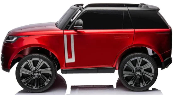 Red 24 Volt Range Rover electric ride on toy for kids on a white background.