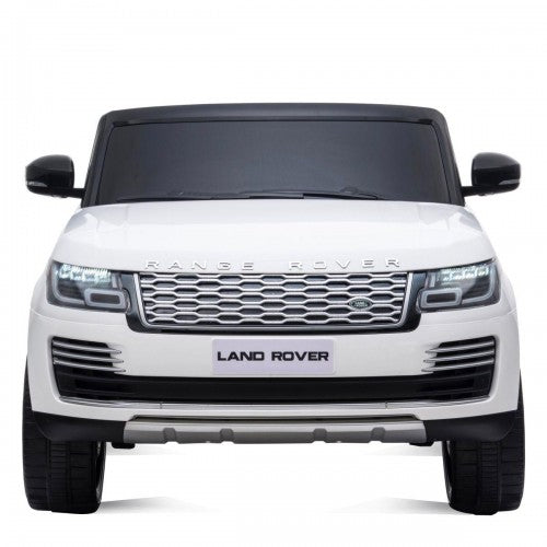 Front view of white Range Rover Vogue 2 Seater Ride On Jeep with parental control, 24 Volt, isolated on white