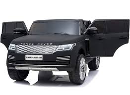 Matte Black Range Rover Vogue 2 Seater Jeep, Electric Ride On for Kids with Parental Control and Open Doors, 24 Volt on White Background.