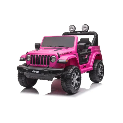Red Rubicon 4WD 12V children's electric ride-on car toy replica on a white background.