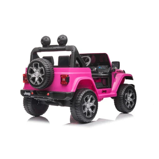 Electric pink Rubicon ride-on car for children on a white background