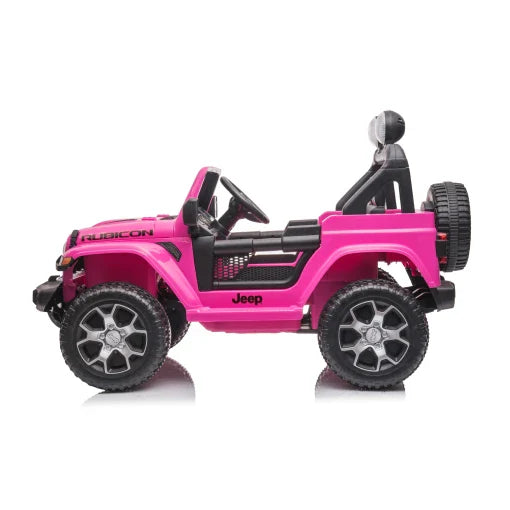 Red Rubicon, kids 4WD 12V electric ride-on car model on white background