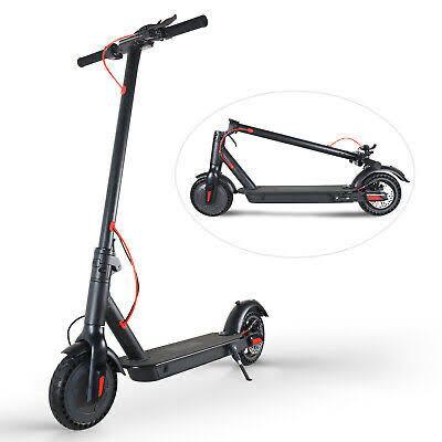 Adult M1 electric scooter with 350W motor, red accents. Displayed in both upright and folded position.
