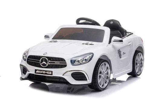 Electric Mercedes-Benz SL63 ride-on toy car for children on a white background