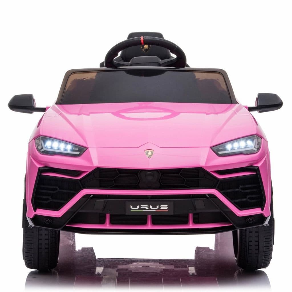 Electric pink Lamborghini Urus ride-on SUV toy for kids, 12 volt on a white background