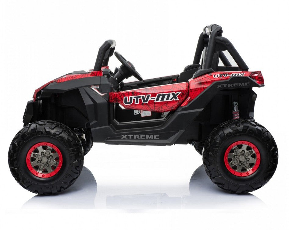 "Red/black 24V 4WD UTV-MX Buggy Kids Ride On with EVA Tyres, LEATHER seats, MP4 screen from [Your Store Name]."