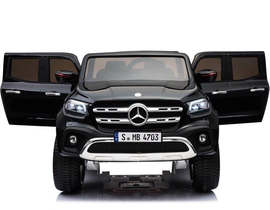 Black Mercedes X Class Pickup electric ride on 24 volt with open doors, designed for kids, displayed on a white background.
