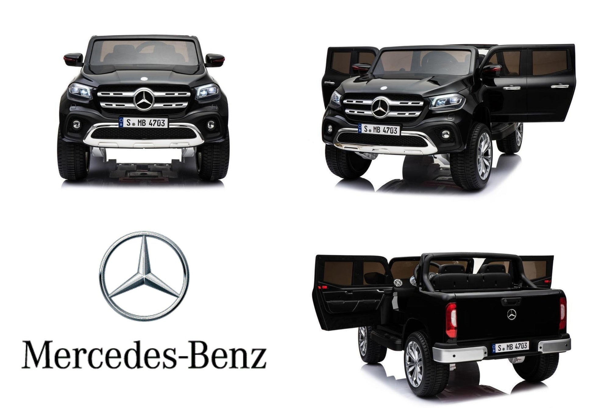 Black Mercedes X Class Pickup Electric Ride for kids in various angles