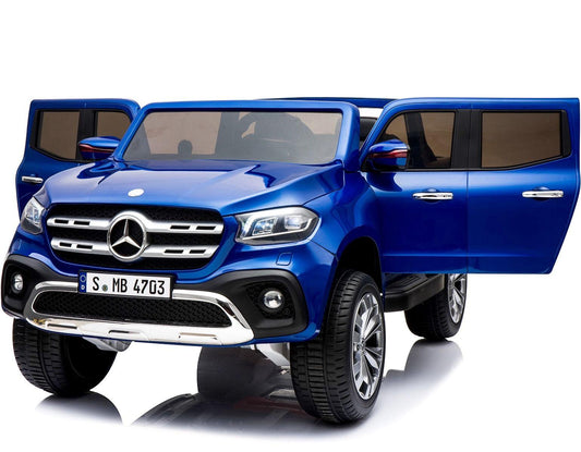Blue Mercedes X Class Pickup electric ride-on car for children isolated on white background