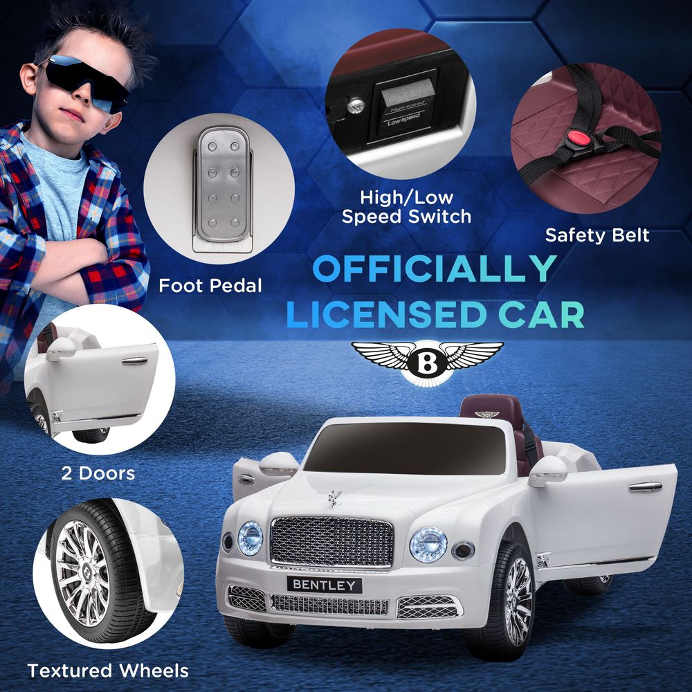 Bentley Mulsanne Licensed Kids Electric Ride-On Car w/ Remote - White