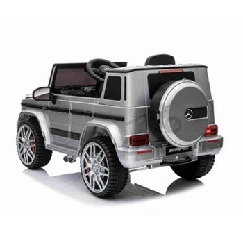 Silver Mercedes-Benz AMG GLC63 S Coupe 2 seater electric ride on toy car for kids with black trim and spare tire