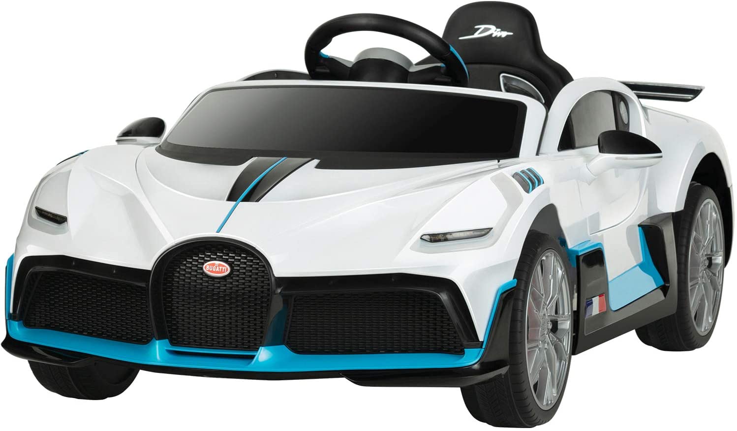 White Bugatti Divo electric ride on for children with detailed suspension system