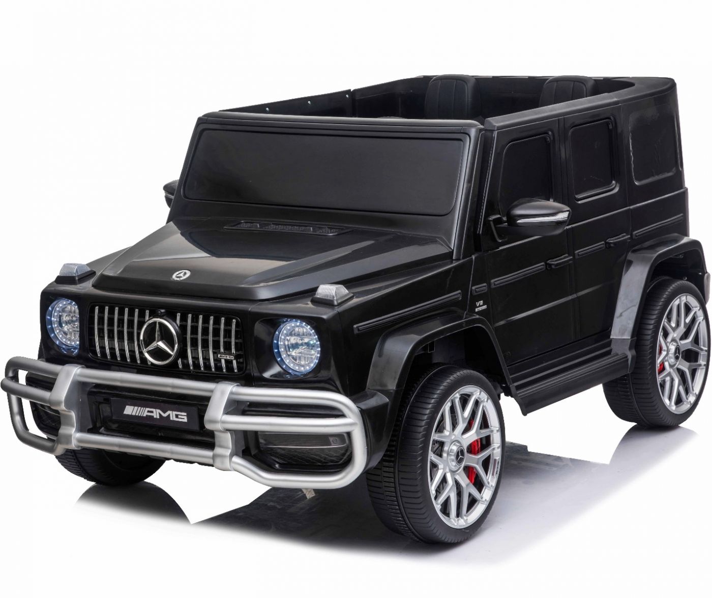 Matte Black G-Wagon AMG G63 2-seater kids electric ride on jeep from KidsCar.co.uk, displayed on a white backdrop.