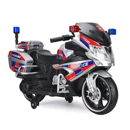 Ride On Electric Police Bike 12v with Loud Speaker Silver