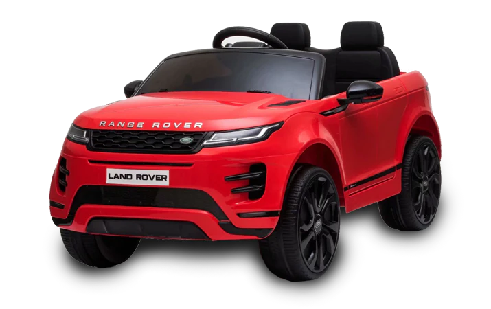 "Red Range Rover Evoque kids electric ride-on car displayed on a white background, available at KidsCar.co.uk with parental control feature."
