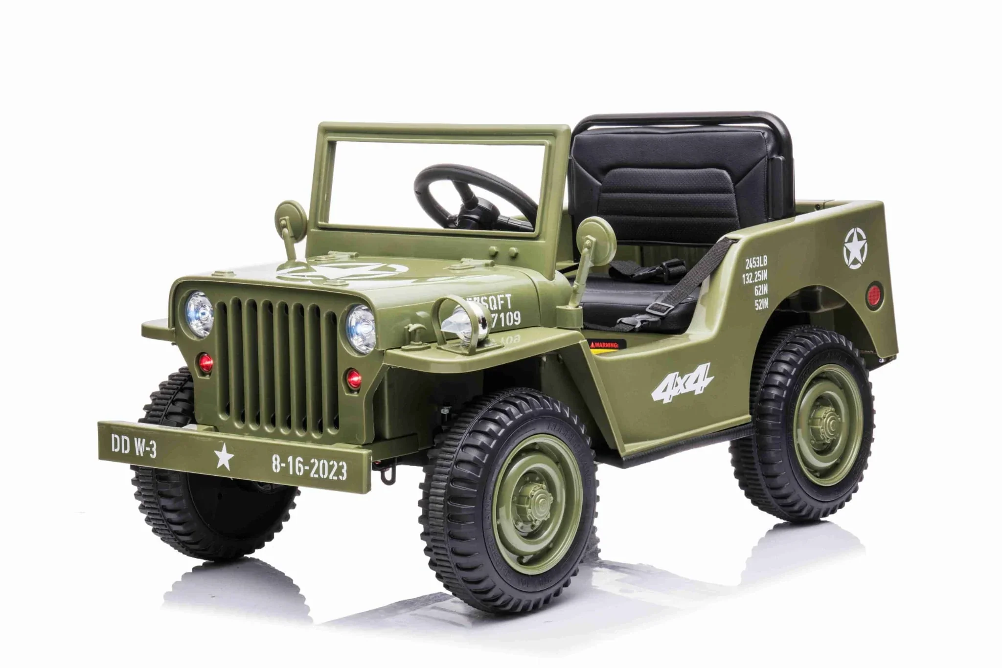 Olive Green Willys Jeep Single Seat Kids Car