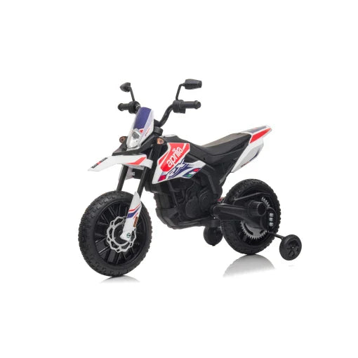 Kids Electric Motorbike – S317 with Training Wheels, 12v Aprilia by kidscar.co.uk on a White Background