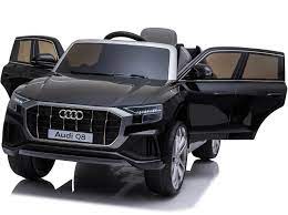 Black Audi Q8 SUV 12 volt electric ride on for kids with open front door