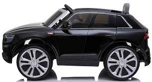 Black Audi Q8 SUV electric ride-on car for children with oversized white wheels