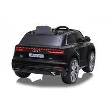 Black Audi Q8 SUV Electric Ride On Toy with Bluetooth Parental Remote Control, 12 Volt Model on a White Background.