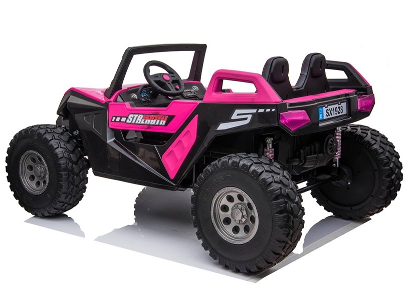 Black and Pink, 2-Seater Electric Ride-On Clash Buggy for Children with Four Wheels, Isolated on a White Background.