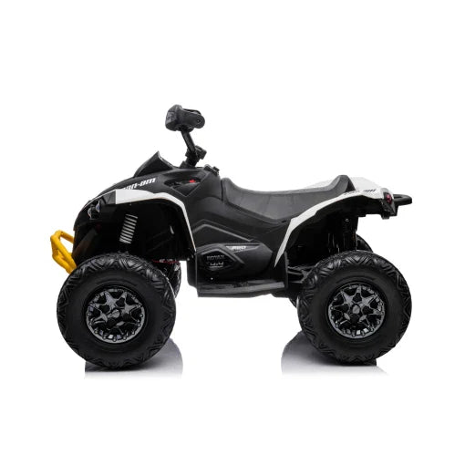 Black Cam-Am Maverick 24V Quad ATV Electric Ride On for Kids on a white background.