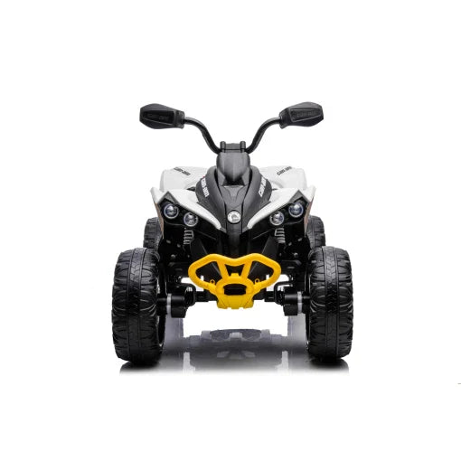 Front view of a modern Cam-Am Maverick 24V Kids Electric Ride On Quad ATV Renegade on white background.