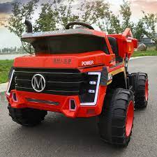 Red and black two-seater children's mining truck electric ride-on toy vehicle
