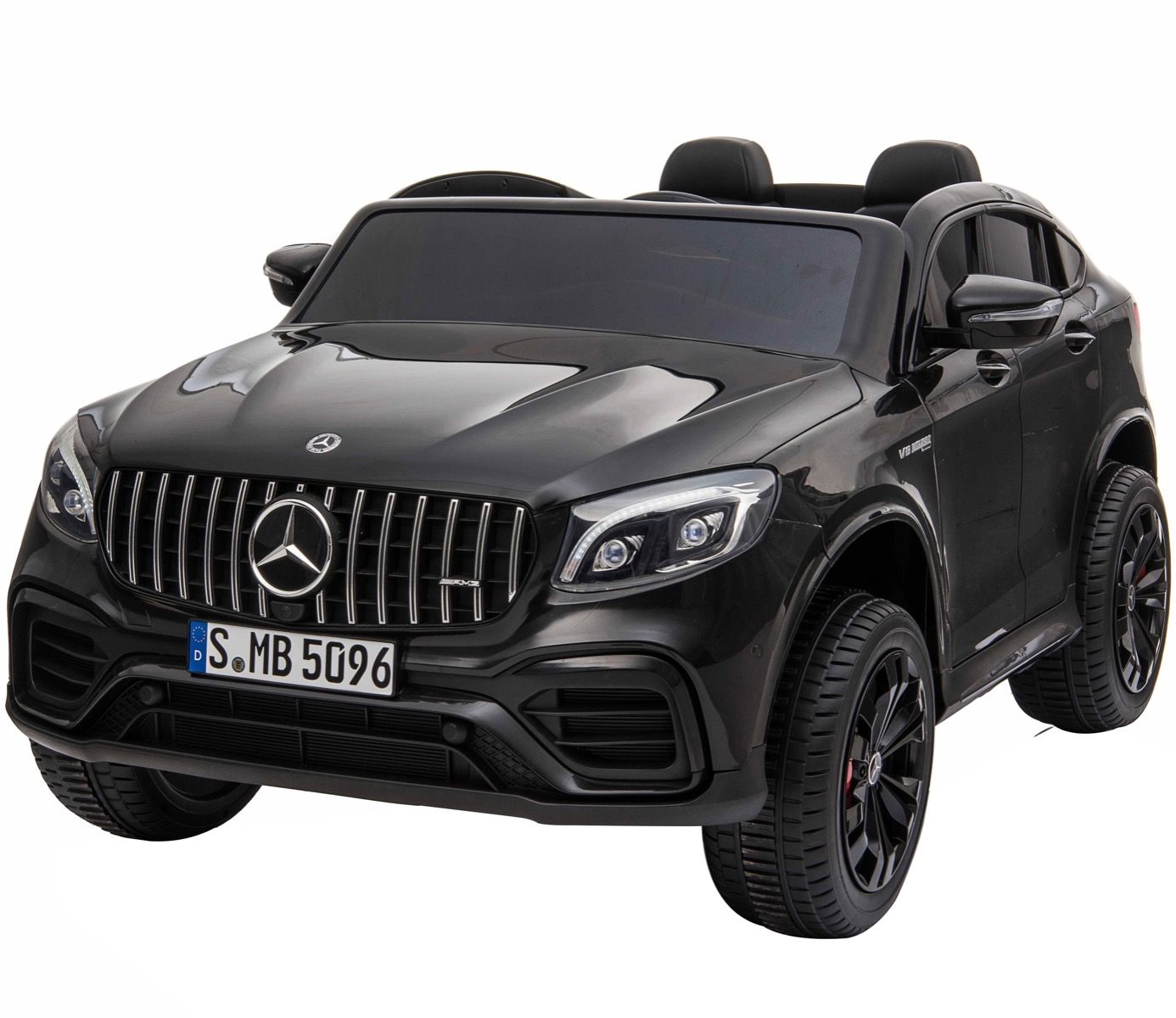 Black Mercedes AMG GLC63 S Coupe 2 Seater Electric Ride On Toy Car for Kids on White Background