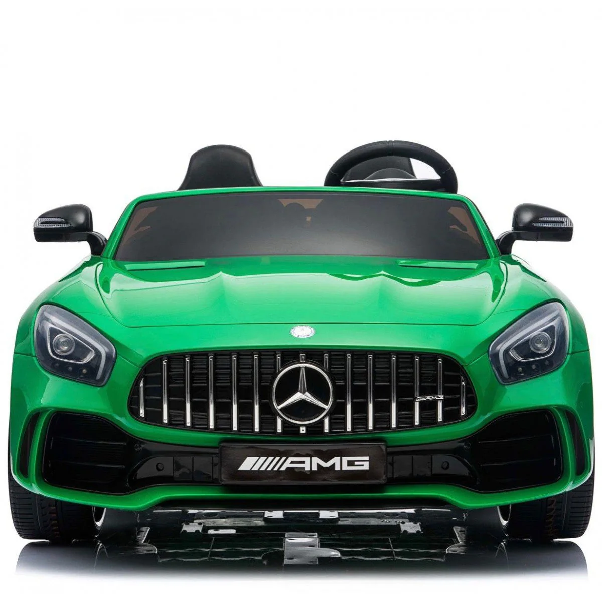 "Green Mercedes electric ride-on car for kids from Kids Car store on white background."