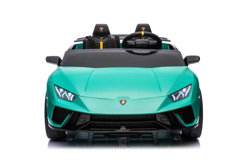 Green Lamborghini Huracan Kids Ride on 24 Volt car with roof down, displayed against a white background.