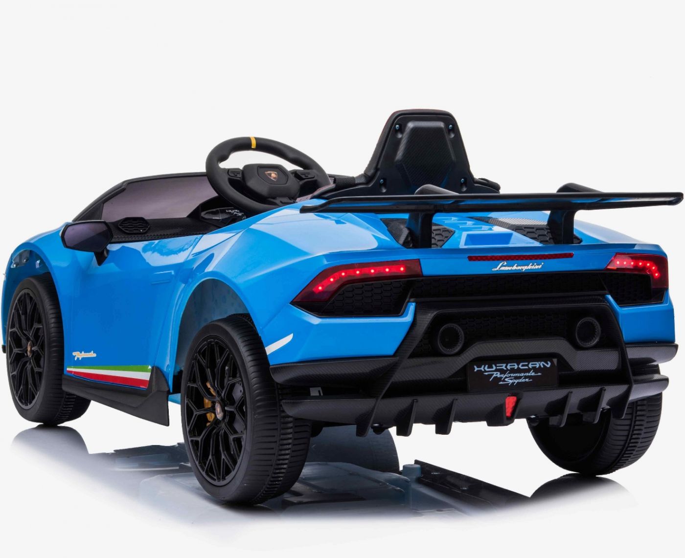 Blue and black, electric Lamborghini Huracan Performante ride-on toy for kids