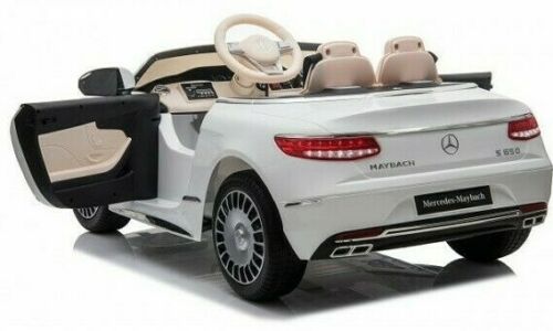 White Mercedes S650 convertible electric ride-on toy for kids with open door and parental control feature