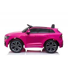 "Pink Audi Q8 SUV electric ride-on toy for kids on a white background."