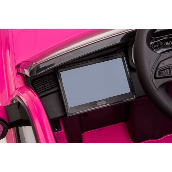 "Pink Audi Q8 electric ride-on toy with TV screen inside"