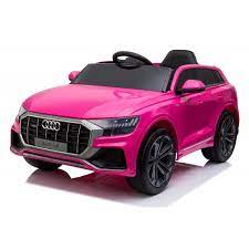 "Pink Audi Q8 SUV Electric Ride on for Kids 12 Volt, Parent-Controlled on White Background"