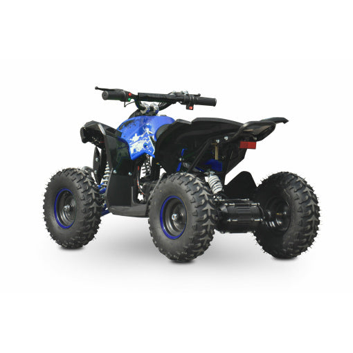 Blue 1060W 36V Neo Outlaw Electric ATV for Kids with Brushless Shaft Driven Motor, isolated on white background.