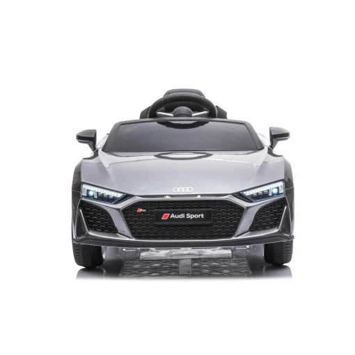 Children's Silver-grey Audi R8 Electric Ride On Car on White Background.