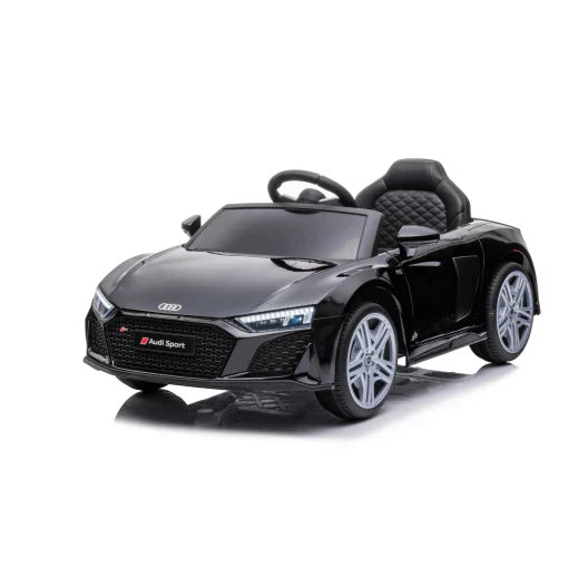 Black Audi R8 licensed toy model for kids" 
"A300 children's ride-on convertible car on a white background